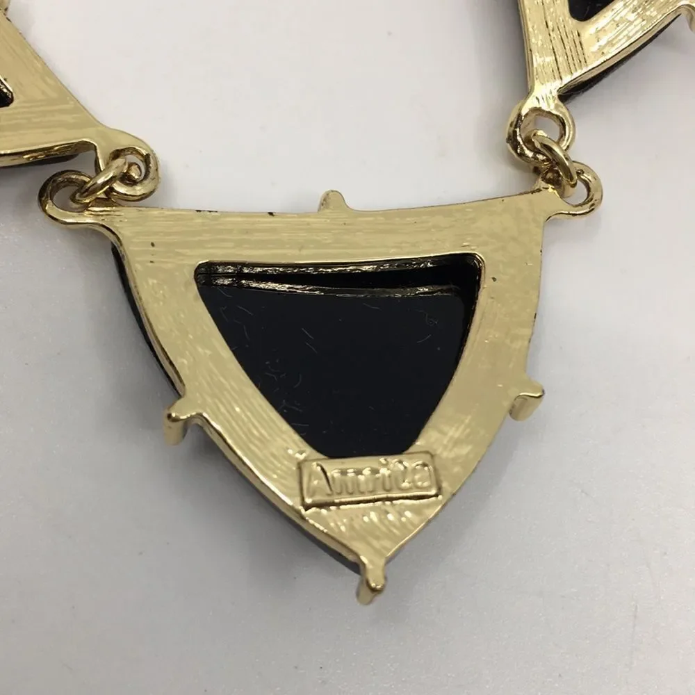 NWT Amrita Singh Bermuda statement necklace. Black and Gold Tone